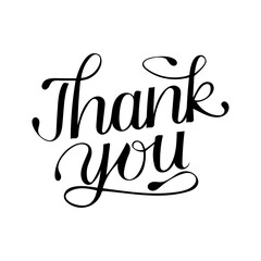 Thank you. Trendy hand lettering quote, fashion graphics, art print for posters and greeting cards design. Calligraphic isolated quote in black ink. Vector illustration