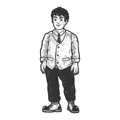 dwarf man sketch engraving vector illustration. T-shirt apparel print design. Scratch board imitation. Black and white hand drawn image.