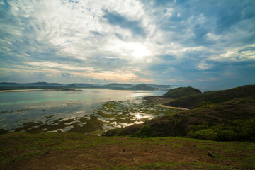 Beautiful panoramic view of tropical beach at sunrise, Lombok island. Indonesia