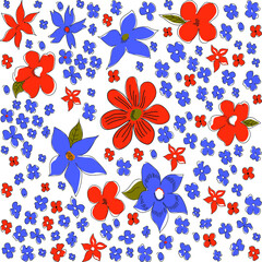 Seamless vector illustration with abstract blue and red flowers. Elegant template for fashion prints. Delicate floral pattern on a white background. 