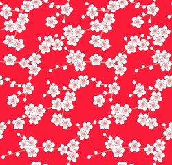 Japanese White Cherry Blossom Vector Seamless Pattern