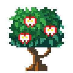 Apple tree pixel art. Vector picture.