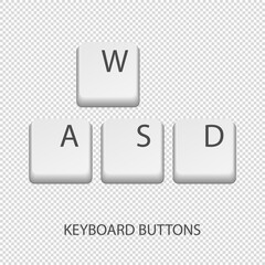 Keyboard Buttons W A S D - Vector Illustrations Isolated On Transparent Background