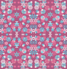 Pink blue white Christmas metallic snowflakes seamless digital pattern