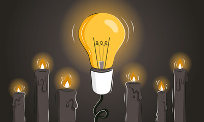 Game changer abstract vector illustration with the light bulb among candles as a concept of innovative ideas and new solutions. Thinking outside the box as a leadership strategy. Pioneer metaphor