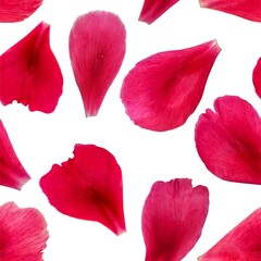 Seamless square texture of pink rose, peony and tulip petals. Pattern from real flower petals isolated on white background