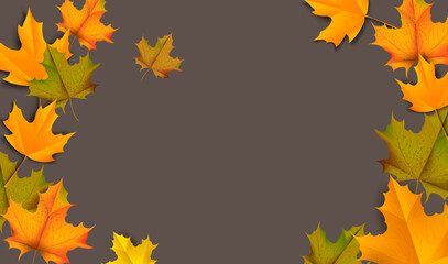 Greetings and gifts for the autumn and autumn season concept. Autumn background, poster and banner template with colorful autumn leaves.