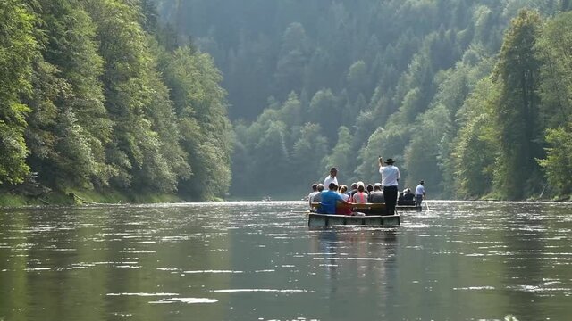 Traditional rafting on the Dunajec Gorge, Pieniny, Poland,
