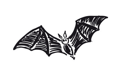 Flying bat, grunge illustration, vector.