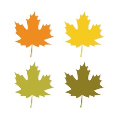 A maple leaf in red, yellow, orange, and green colors.