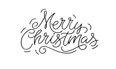 Merry Christmas for Happy holidays greeting card. Vector Lettering celebration logo. Typography for winter holidays. Calligraphic poster on white background. Postcard motive.