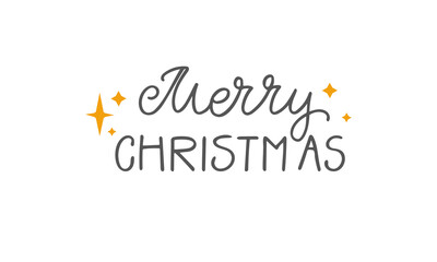 Merry Christmas for Happy holidays greeting card. Vector Lettering celebration logo. Typography for winter holidays. Calligraphic poster on white background.Postcard motive