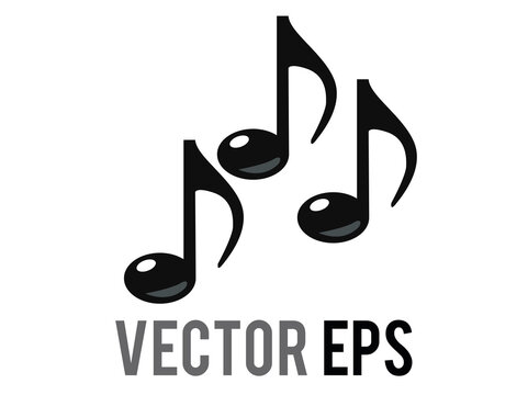 Vector black three eighth notes music note emoji icon, represent music or singing
