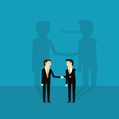 Businessman shaking hands and puppet shadow