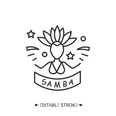 Fototapeta premium Samba school. Brazilian dancing school. Dance training, classes. Dancing schools parade on Brazilian carnival in Rio de Janeiro. Sambadrome.Dance teacher. Isolated vector illustration.Editable stroke 