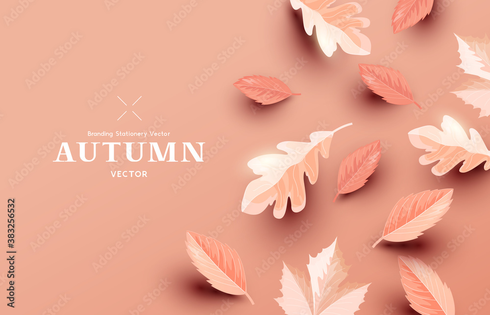 Wall mural autumn paper leaf background design layout. fall vector illustration