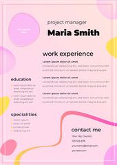 simple yellow pastel woman resume cv work template 