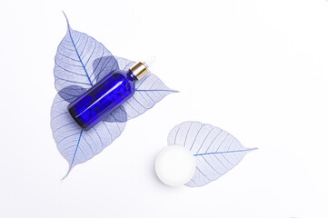 Cosmetic products on white background top view. SPA natural organic beauty products.