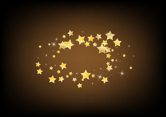 Golden Magic Stars Vector Brown Background. Shiny 