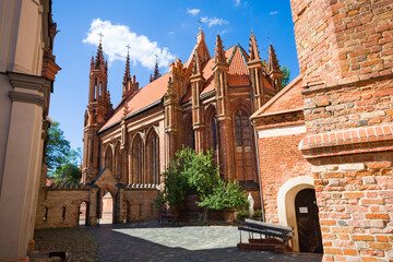 Fototapeta na wymiar Gothic style St. Anne Church at Maironio Street in the Old Town of Vilnius, Lithuania