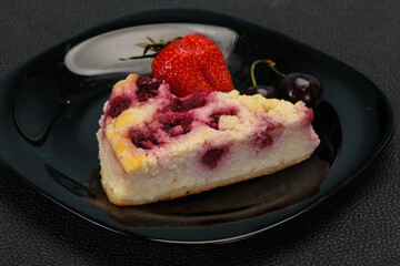 Cheesecake with cherry served strawberry