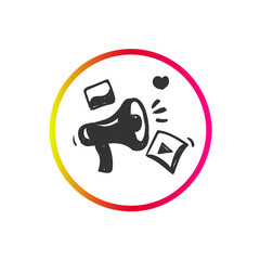 Campaign icon.Loudspeaker pictogram.Affiliate marketing. Referral program sign.Social media marketing and web shop interface concept.Hand drawn sketch vector illustration for online retail, ui and ux 