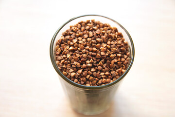 buckwheat, a glass of buckwheat, brown buckwheat, glass, healthy eating