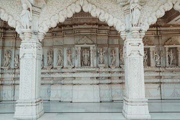 Beautiful view of carving on pillars of Swaminarayan temple at Bhuj, Kutch, India