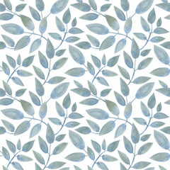 Seamless pattern with leaves. Watercolor. The print is used for Wallpaper design, fabric, textile, packaging.