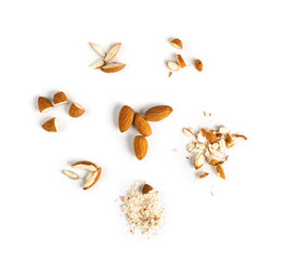 Crushed Almonds Isolated on White Background Closeup
