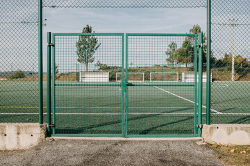 Closed football field due to coronavirus spread