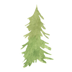Obraz premium Watercolor Christmas tree isolated on white background. Tree, winter, forest, new year, holiday. Use for postcards, scrapbooking, albums, prints.