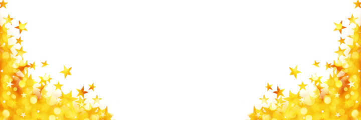 Shiny panoramic christmas holiday background of golden lights with stars isolated on white