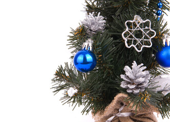 Christmas background with New Year tree and white-blue decorations
