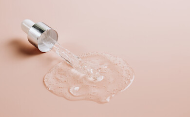 Hyaluronic acid on skin color background with oxygen bubbles.