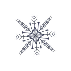 Beautiful cute snowflake for the new year holidays. Contour digital flat art. Print for wrapping paper, decor, decoration, web, postcard, banner, craft, textile, wallpaper