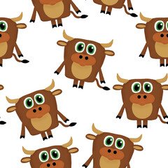 seamless pattern with cute bulls on a white background