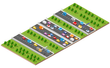 City boulevard isometric avenue. Transport car, urban and asphalt, traffic