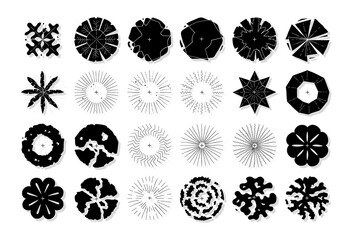 hand drawn vector set of top view tree isolated on white background.