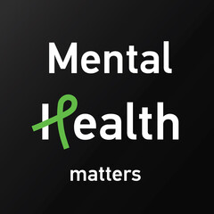 World Mental Health Week 2020 Green Ribbon on isolated black background