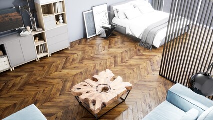 Obraz premium Modern design living room interior in Scandinavian style . 3D rendering