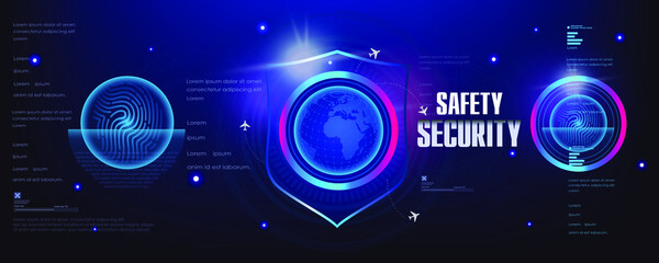 Obraz premium Innovative cyber banner with security shield. Protective cyber technologies. Protection concept. Shield. Digital data protection. Cyber security. Personal data protection system