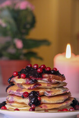 Delicious homemade pancakes with jam. 