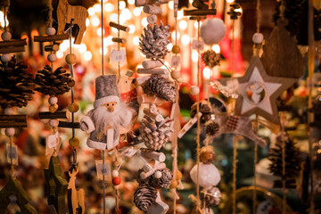 Colorful Christmas decorations on an European Christmas market.