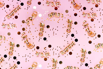 New Year festive background. Christmas and new year decorations top horizontal view copyspace 2021.