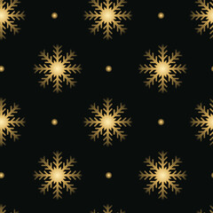 Vector gold glitter snowflakes background effect for luxury greeting rich card. Sparkling texture with glowing lights. Star dust sparks