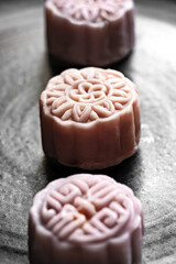 Pastel color Mooncake with Soybean paste and salted egg filling for Lantern festival or Mooncake festival