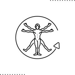 loading or reset, Leonardo da Vinci in black and white, update vector icon in outlines