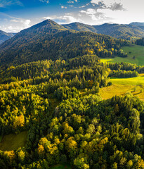 Tegernsee lake in the Bavarian Alps. Aerial Panorama Mountain View. Autumn. Germany. Tegernsee
