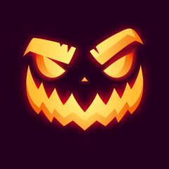 Vector illustration of carved pumpkin glowing in the dark. Jack Lantern character for Halloween theme party invitations and cards. Transparencies, blends and meshes